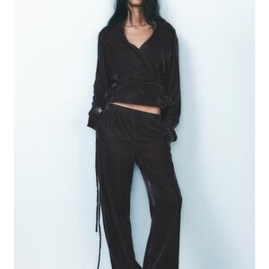 Zara Brown Velvet Trousers Paired wth Velvet‎ Listed Top SZ L